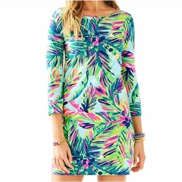 Lilly Pulitzer Marlowe Dress in Island Time Reduced XS Palm Tree Blue Green Pink - Picture 2 of 5
